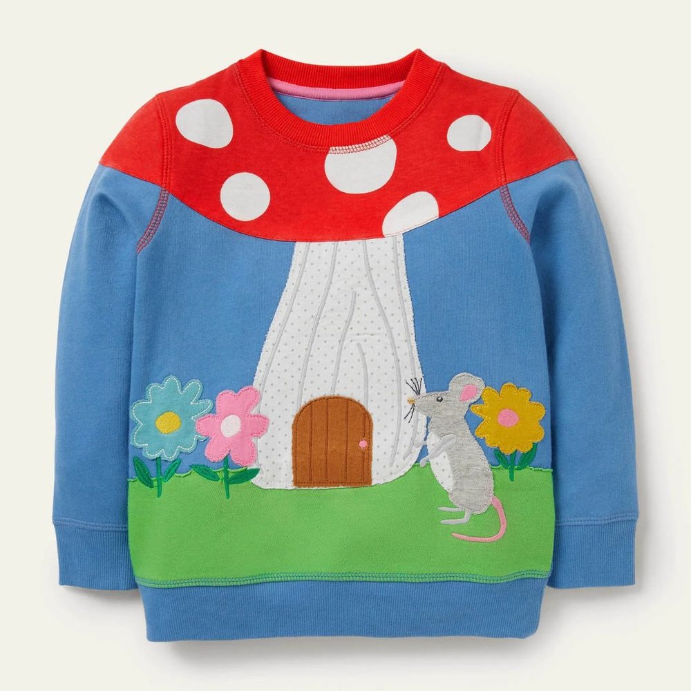 NWOT Mini Boden Cosy Appliqué Sweatshirt (Fading-See last two photos)